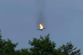 Máy bay chiến đấu Eurofighter bốc cháy sau vụ va chạm ở Malchow, Đức, ngày 24/6/2019. (Nguồn: AFP/TTXVN) 