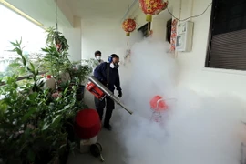 Phun thuốc khử trung nhằm ngăn chặn sự lây lan của virus Zika tại Singapore ngày 28/4. (Nguồn: AFP/TTXVN)