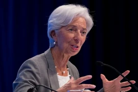 Giám đốc điều hành IMF Christine Lagarde trong cuộc họp báo sau Hội nghị thường niên IMF và WB tại Washington, Mỹ ngày 12/10. (Nguồn: THX/TTXVN)