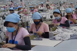 Sản xuất quần áo tại Công ty trách nhiệm hữu hạn một thành viên Dệt may PanKo Tam Thăng. (Ảnh: Đoàn Hữu Trung/TTXVN)