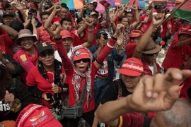 Phe Áo đỏ tuần hành ở ngoại ô thủ đô Bangkok ngày 6/4/2014. (Nguồn: AFP/TTXVN)