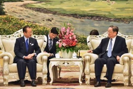 Chủ tịchỦy ban toàn quốc Hội nghị Chính trị Hiệp thương Nhân dân Trung Quốc (Chính Hiệp) Du Chính Thanh (phải) đã có cuộc gặp với ông Takeo Kawamura (trái). (Nguồn: Kyodo/TTXVN)