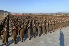 Binh sỹ quân đội Triều Tiên tại lễ tuyên thệ trung thành với nhà lãnh đạo Triều Tiên Kim Jong-Un tại Bình Nhưỡng ngày 14/2. (Nguồn: Yonhap/TTXVN)