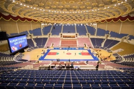 Trung tâm thể thao Ryugyong Chung Ju-yung ở Bình Nhưỡng trước trận thi đấu bóng rổ giao hữu liên Triều ngày 4/7. (Nguồn: Yonhap/TTXVN)