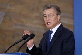 Tân Tổng thống Hàn Quốc Moon Jae-in tại lễ tuyên thệ nhậm chức ở Seoul ngày 10/5. (Nguồn: Yonhap/TTXVN)