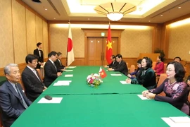 Phó Chủ tịch nước Đặng Thị Ngọc Thịnh tiếp Thống đốc tỉnh Fukuoka Ogawa Hiroshi, Chủ tịch Hội đồng dân biểu tỉnh Fukuoka Nakao Masayuki và một số lãnh đạo địa phương. (Ảnh: Quang Hải/TTXVN)