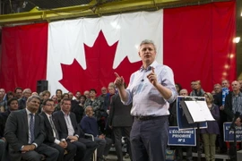 Thủ tướng Canada Stephen Harper tại một chiến dịch vận động tranh cử ở Quebec ngày 15/10. (Nguồn: Reuters/TTXVN)