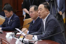 Bộ trưởng Kinh tế và Tài chính Hàn Quốc Hong Nam-ki (phải) tại một cuộc họp ở Seoul, Hàn Quốc. (Nguồn: Yonhap/TTXVN) 