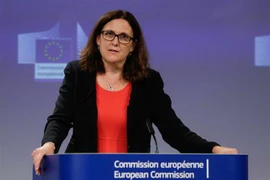 Ủy viên Thương mại Liên minh châu Âu (EU) Cecilia Malmstrom phát biểu trong cuộc họp báo tại Brussels, Bỉ. (Nguồn: AFP/TTXVN) 
