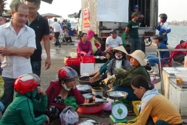 Người dân mua cá đã được kiểm định tại chợ Đồng Hới (thành phố Đồng Hới, Quảng Bình). (Ảnh: Đức Thọ/TTXVN)