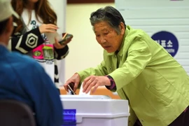 Cử tri Hàn Quốc bỏ phiếu tại một địa điểm bầu cử ở thủ đô Seoul. (Nguồn: AFP/TTXVN)