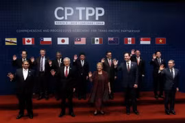 Đại diện các nước tại lễ ký thỏa thuận CPTPP ở Santiago, Chile ngày 8/3. (Nguồn: AFP/TTXVN)
