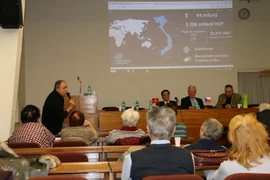 Diễn giả trình bài tham luận tại hội thảo. (Ảnh: Hồng Tâm/Vietnam+)