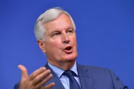 Trưởng đoàn đàm phán Brexit của EU Michel Barnier phát biểu tại cuộc họp báo ở Brussels, Bỉ ngày 31/8. (Nguồn: AFP/TTXVN)