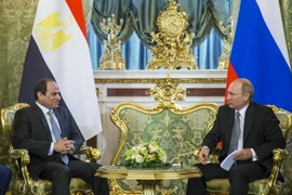 Tổng thống Nga Vladimir Putin (phải) có cuộc gặp với Tổng thống Ai Cập Abdel Fattah al-Sisi đang trong chuyến thăm Nga. (Nguồn: AFP/TTXVN) 