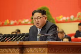 Nhà lãnh đạo Kim Jong-Un phát biểu tại Đại hội Đảng Lao động Triều Tiên ở Bình Nhưỡng. (Nguồn: Reuter/TTXVN)