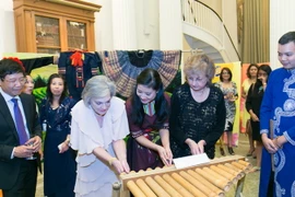 Bạn bè quốc tế và bạn bè Hoa Kỳ rất ấn tượng với các nhạc cụ truyền thống của Việt Nam trưng bày tại Đêm văn hóa 'Sắc màu Việt Nam.' (Ảnh: Lê Dương/Vietnam+)