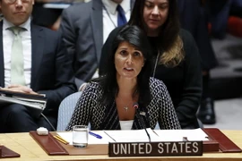 Đại sứ Mỹ tại Liên hợp quốc Nikki Haley tại một phiên họp của Hội đồng Bảo an Liên hợp quốc ở New York (Mỹ) ngày 29/8/2017. (Nguồn: THX/TTXVN)