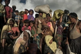 Người tị nạn Rohingya từ Myanmar chạy nạn sang Whaikhyang, Bangladesh ngày 9/10. (Nguồn: AFP/TTXVN)
