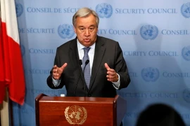 Tổng Thư ký Liên hợp quốc Antonio Guterres phát biểu với báo giới tại New York, Mỹ ngày 18/10. (Nguồn: THX/TTXVN)