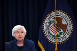 Chủ tịch Fed Janet Yellen trong cuộc họp báo thông báo quyết định tăng lãi suất cơ bản, tại Washington D.C., ngày 15/3. (Nguồn: THX/TTXVN)