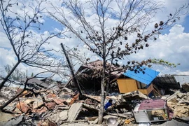 Cảnh đổ nát sau vụ động đất và sóng thần tại Palu, Trung Sulawesi, Indonesia ngày 2/10. (Nguồn: THX/TTXVN) 