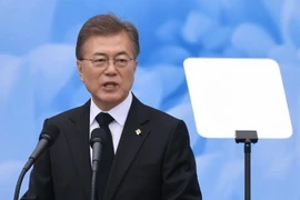 Tổng thống Hàn Quốc Moon Jae-in trong bài phát biểu tại Seoul ngày 6/6. (Nguồn: AFP/TTXVN)