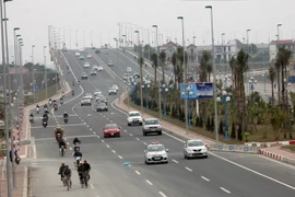 Đường Võ Nguyên Giáp thuộc địa bàn hai huyện Đông Anh, Sóc Sơn. (Ảnh: Huy Hùng/TTXVN)