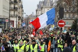 Người biểu tình "Áo vàng" tập trung tại thủ đô Paris của Pháp, ngày 12/1 vừa qua. (Ảnh: AFP/TTXVN)