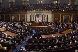 Toàn cảnh buổi lễ tại Hạ viện ở Washington DC., nơi Tổng thống Mỹ Donald Trump đọc Thông điệp liên bang lần hai, tối 5/2/2019. (Nguồn: AFP/TTXVN) 