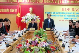 Quang cảnh buổi họp báo Kỷ niệm 110 năm Ngày sinh đồng chí Hà Huy Tập. (Ảnh: Công Tường/TTXVN)