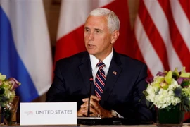 Phó Tổng thống Mỹ Mike Pence tại cuộc họp báo ở Washington D.C. (Nguồn: THX/TTXVN) 