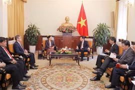 Phó Thủ tướng, Bộ trưởng Bộ Ngoại giao Phạm Bình Minh tiếp Thứ trưởng Bộ Ngoại giao Lào Khamphau Ernthavan vào chiều 23/8 tại Hà Nội. (Ảnh: Văn Điệp/TTXVN) 
