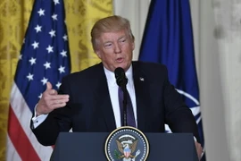 Tổng thống Mỹ Donald Trump trong cuộc họp báo ở Washington, DC ngày 12/4. (Nguồn: AFP/TTXVN)