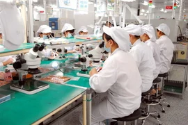 Dây chuyền sản xuất linh kiện điện tử tại Công ty trách nhiệm hữu hạn Synopex Việt Nam (vốn đầu tư của Hàn Quốc), tại Khu công nghiệp Quang Minh (Hà Nội). (Ảnh: Danh Lam/TTXVN) 