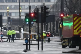 Nhân viên điều tra tại hiện trường vụ tấn công bên ngoài tòa nhà Quốc hội Anh ở London ngày 23/3. (Nguồn: AFP/TTXVN)