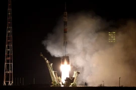 Tàu vũ trụ Soyuz TMA-16M rời bệ phóng ngày 28/3/2015. (​Ảnh: AFP/TTXVN)