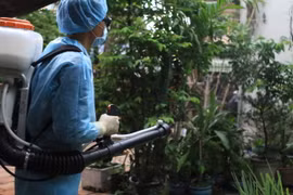 Phun thuốc diệt muỗi. (Ảnh: Phương Vy/TTXVN)