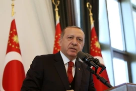 Tổng thống Thổ Nhĩ Kỳ Recep Tayyip Erdogan phát biểu tại Ankara ngày 12/10. (Nguồn: THX/TTXVN)