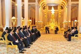 Toàn cảnh Tổng Bí thư, Chủ tịch nước Nguyễn Phú Trọng hội đàm với Quốc vương Campuchia Norodom Sihamoni. (Ảnh: Trí Dũng/TTXVN) 