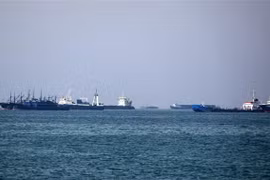 Tàu chở hàng tại khu vực vùng Vịnh, ngoài khơi thành phố cảng Bandar Abbas của Iran ngày 29/4/2019. (Nguồn: AFP/TTXVN) 