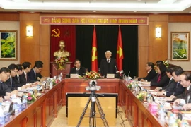 Tổng Bí thư Nguyễn Phú Trọng phát biểu tại buổi làm việc. (Ảnh: Trí Dũng/TTXVN)