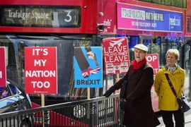 Người dân tuần hành phản đối Brexit bên ngoài tòa nhà Quốc hội ở London, Anh, ngày 19/3/2019. (Nguồn: THX/TTXVN) 