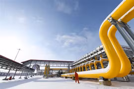 Đường ống dẫn khí đốt Nga-Trung mang tên Năng lượng Siberia chạy qua Hắc Hà, tỉnh Hắc Long Giang, Trung Quốc. (Nguồn: THX/TTXVN) 
