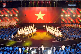 Một tiết mục trong Chương trình nghệ thuật 'Tự hào Tổ quốc tôi.' (Ảnh: Phạm Kiên/TTXVN)