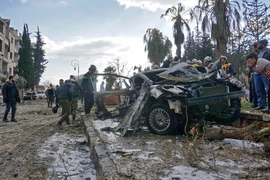 Hiện trường vụ đánh bom kép ở thành phố Idlib, miền Tây Bắc Syria ngày 18/2/2019. (Nguồn: AFP/TTXVN)