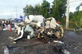 Hiện trường vụ tai nạn tại tỉnh Sa Kaeo, Thái Lan ngày 18/8/2019. (Nguồn: Bangkok Post/TTXVN)