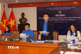 Bí thư Đoàn thanh niên TTXVN Lê Minh Đức phát biểu tại hội nghị. (Ảnh: Quang Quyết/TTXVN)