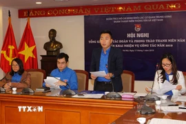 Bí thư Đoàn thanh niên TTXVN Lê Minh Đức phát biểu tại hội nghị. (Ảnh: Quang Quyết/TTXVN)