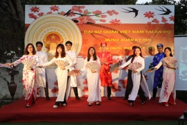 Tiết mục văn nghệ của đoàn công tác Trung ương Đoàn tại Ấn Độ. (Ảnh: Huy Lê/Vietnam+)